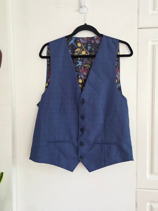 Vintage Jackets & Blazers - Blue Tailored Vest – Floral Lining | Classic with a Fun Twist
